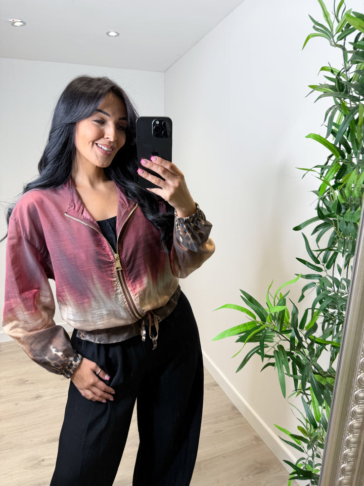 Leopard Ombré Bomber Jacket - Wine