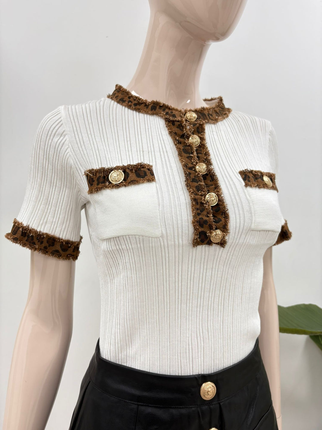 Leopard Trim Top - Chocolate