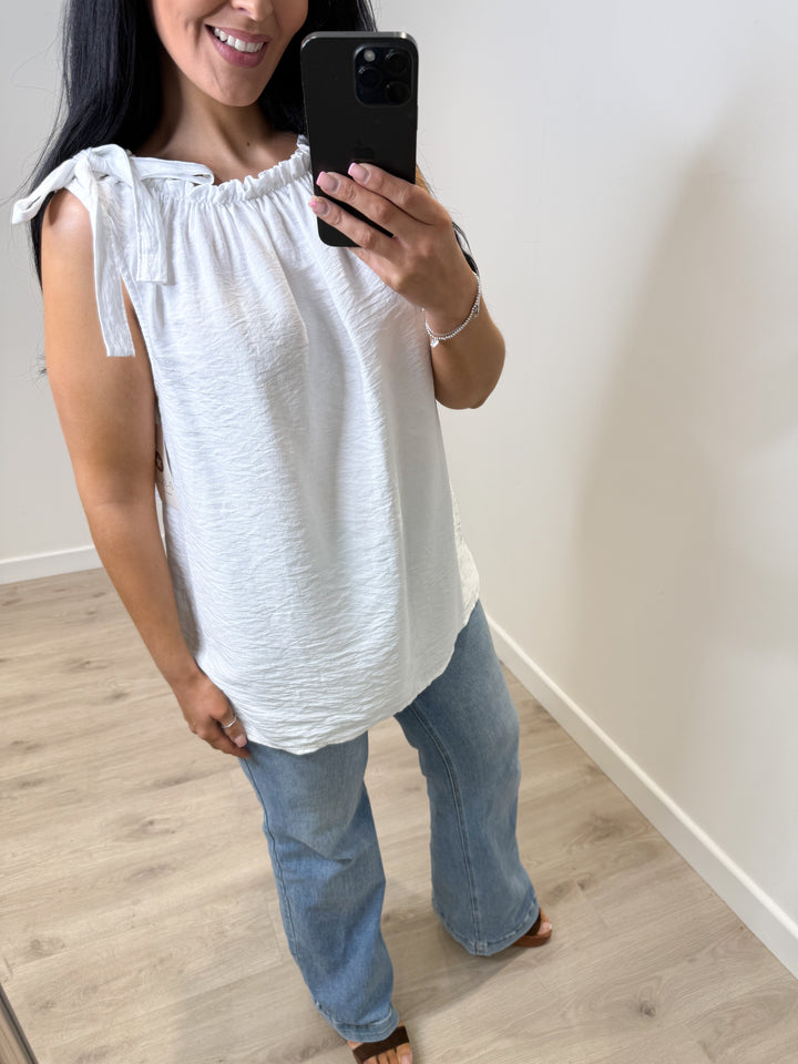 Bow Shoulder Top - White