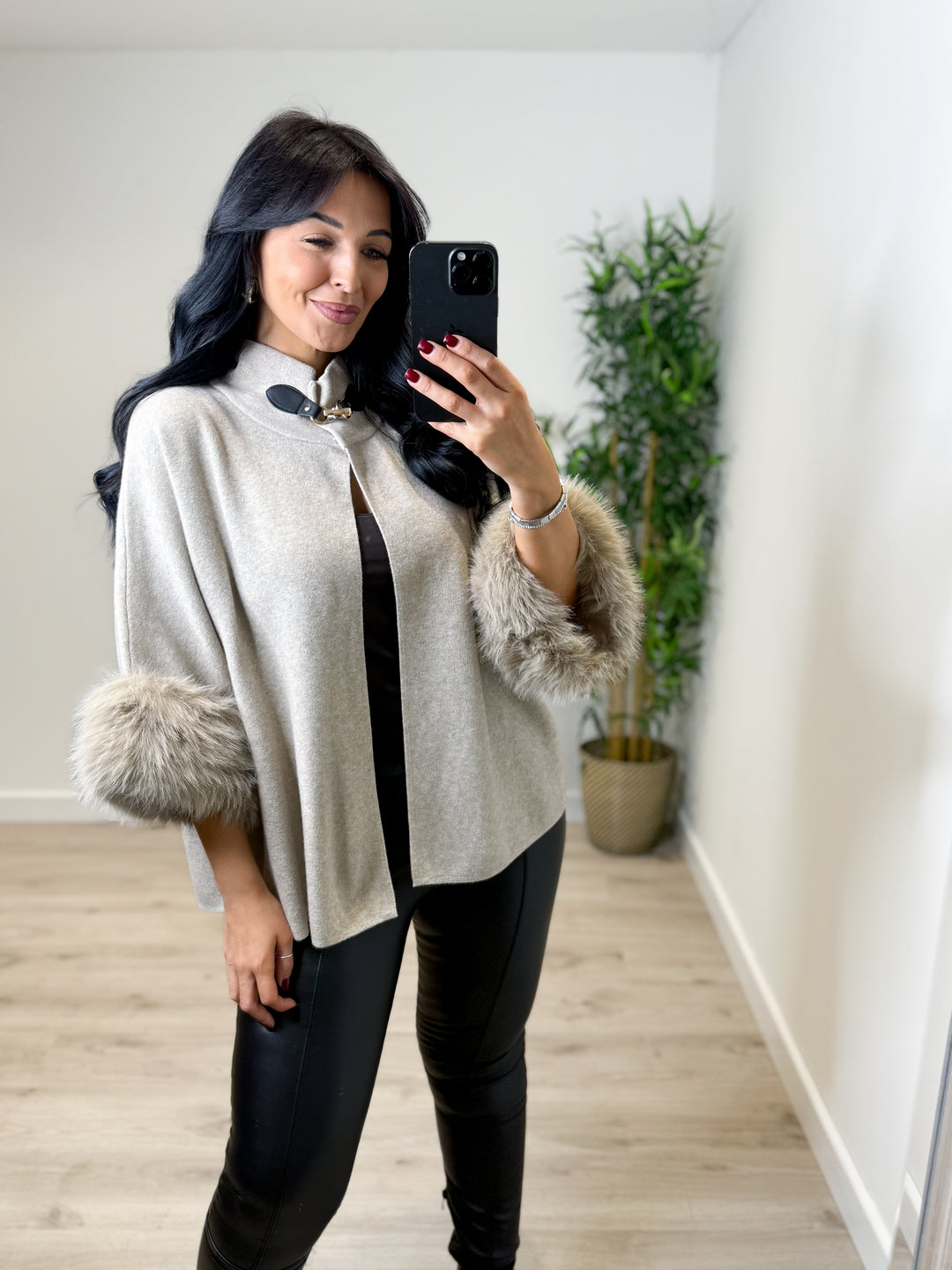 Laurie Faux Fur Top - Stone