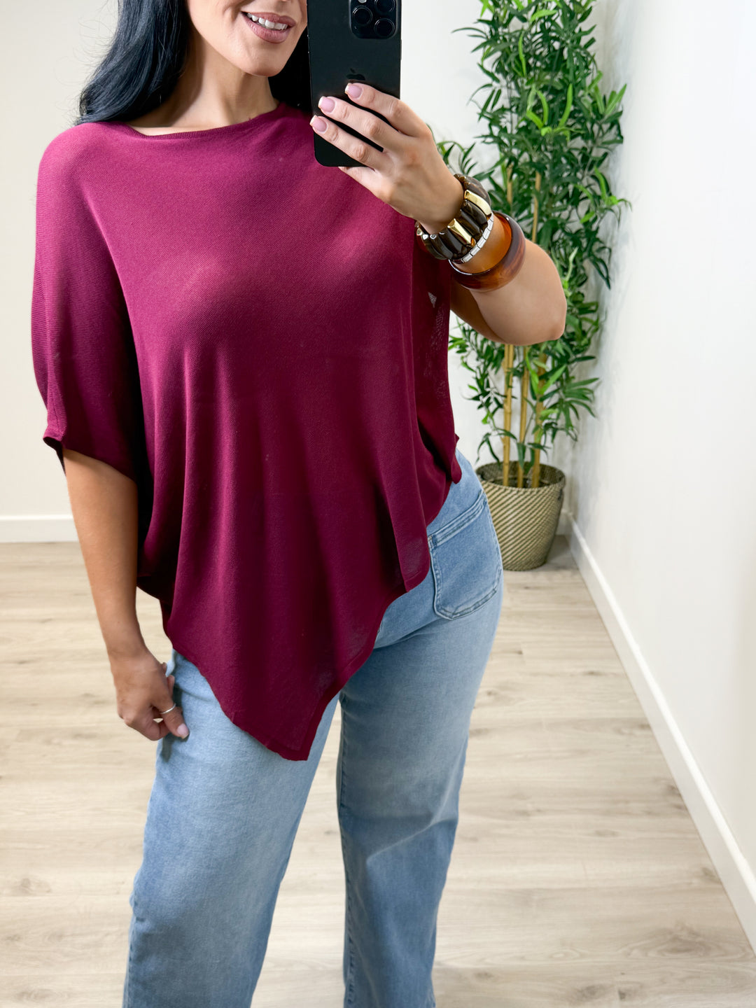 Fine Knit Asymmetrical Top - Wine