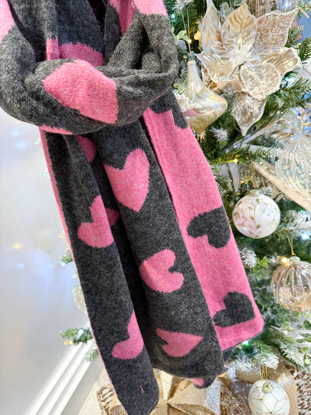 Reversible Heart Scarf - Pink/Grey