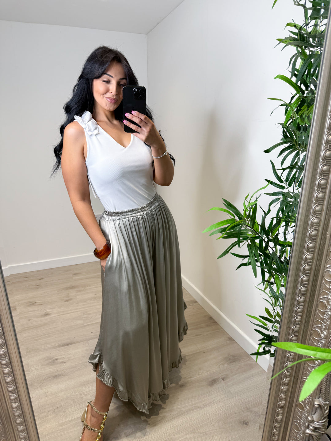 Satin Wide Leg Trousers - Mocha
