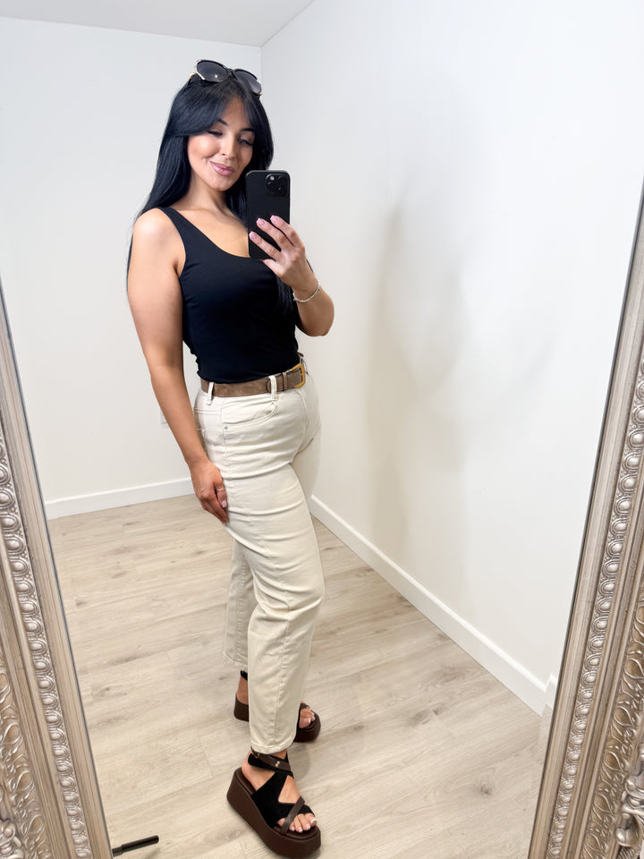 Beige G Smack Barrel/Mom Jeans