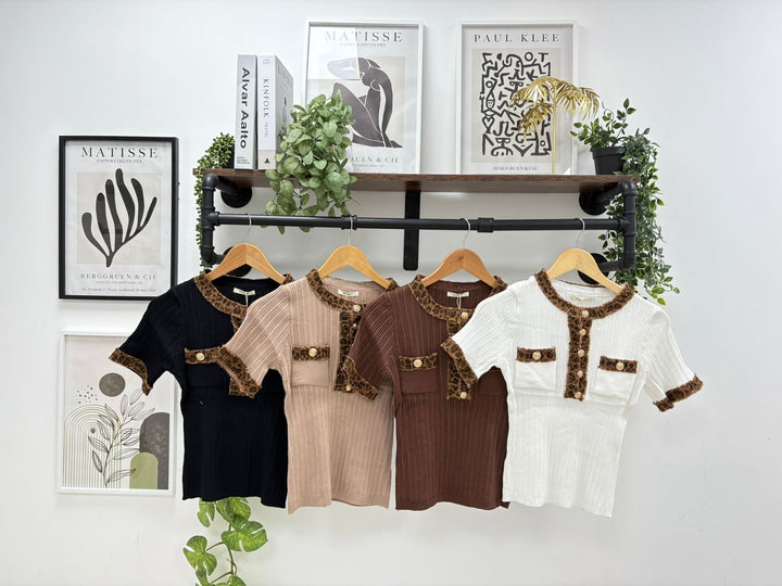 Leopard Trim Top - Chocolate