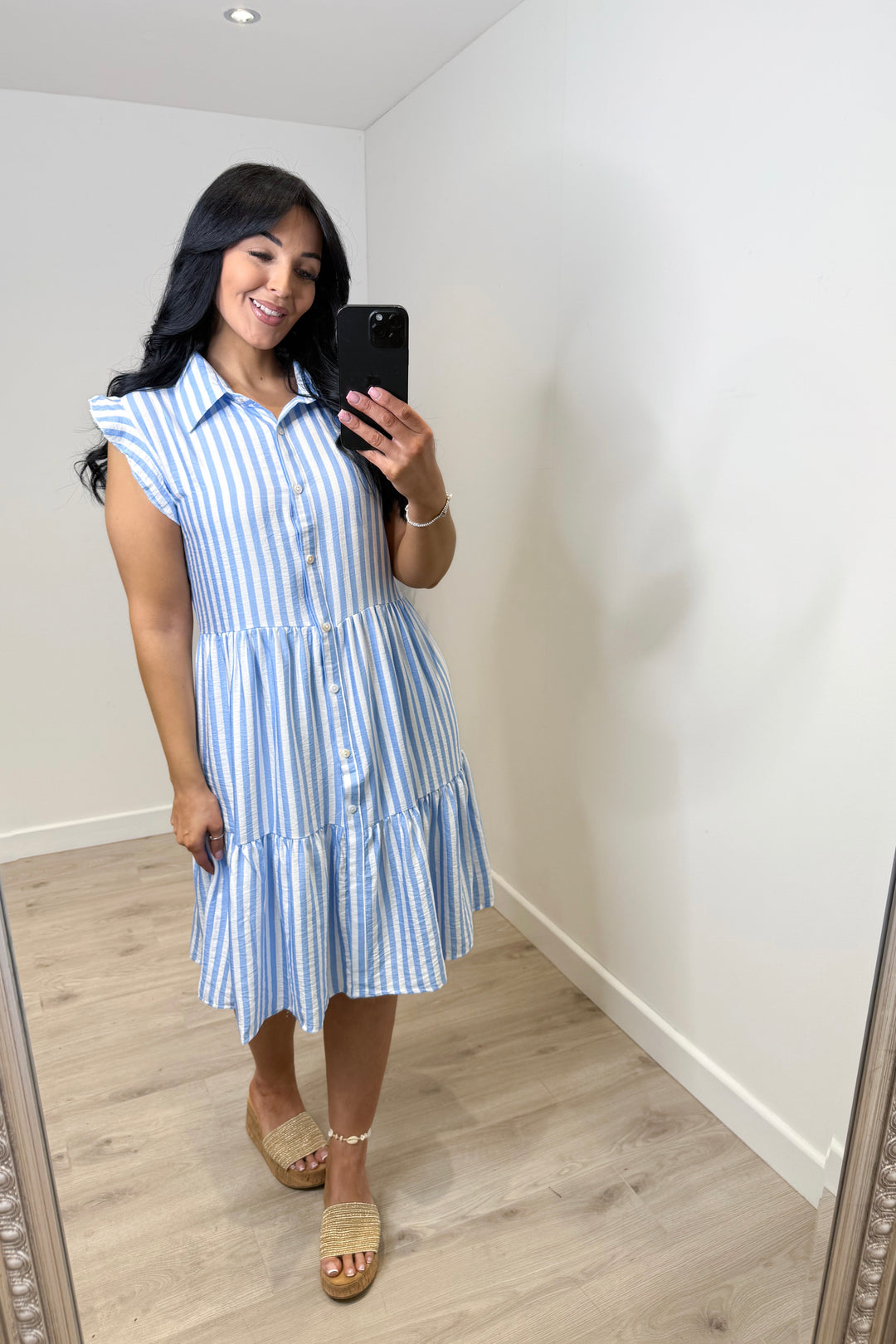 Stripe Smock Dress - Baby Blue