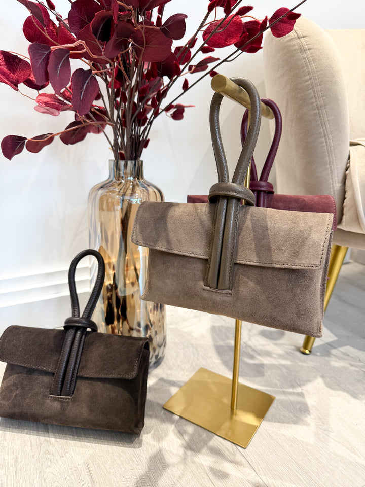 Leather/Suede Loop Bag - Wine