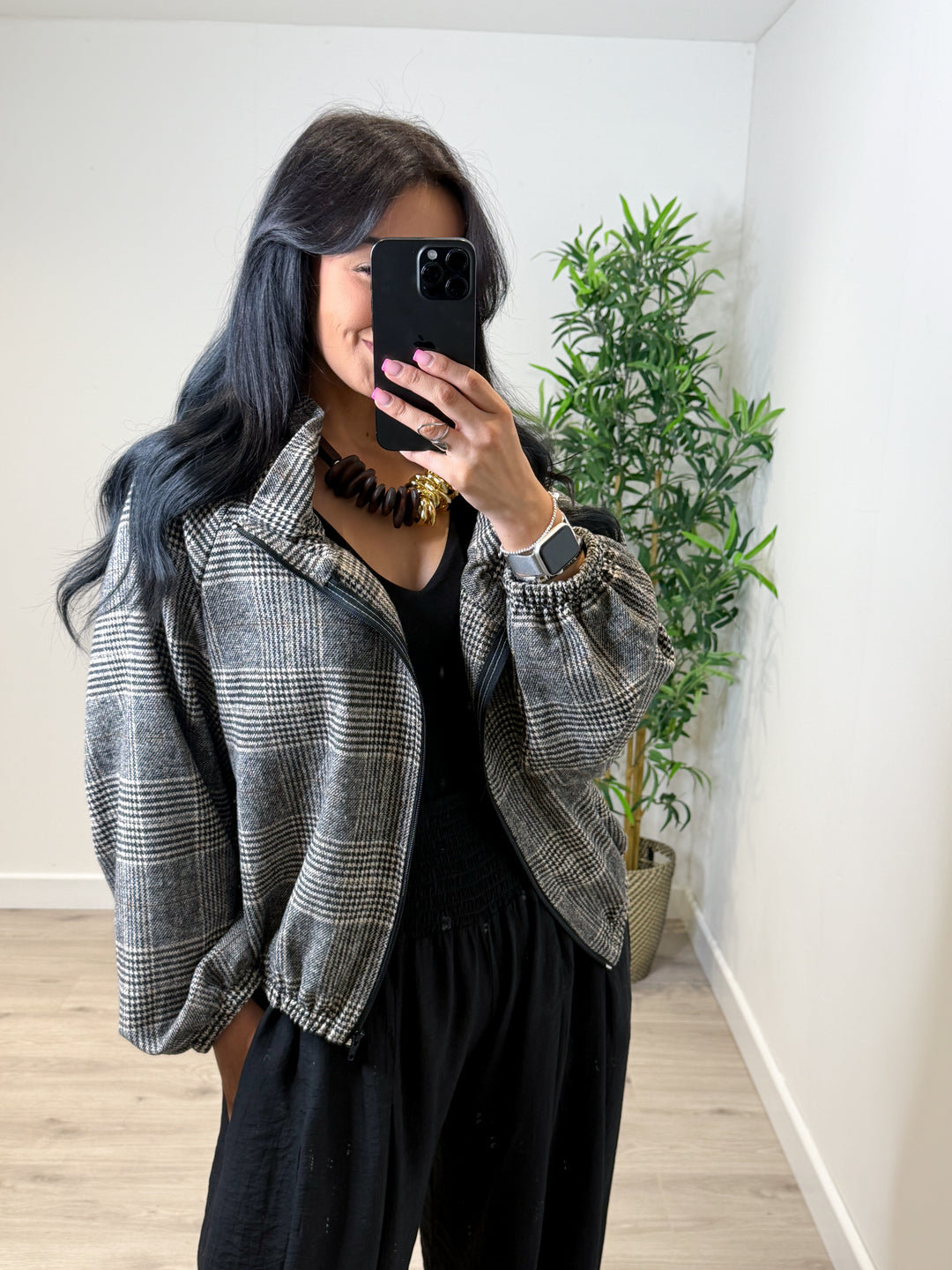 Gingham Jacket - Black