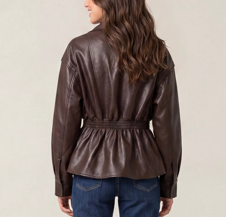 PU Elasticated Waist Jacket - Coffee