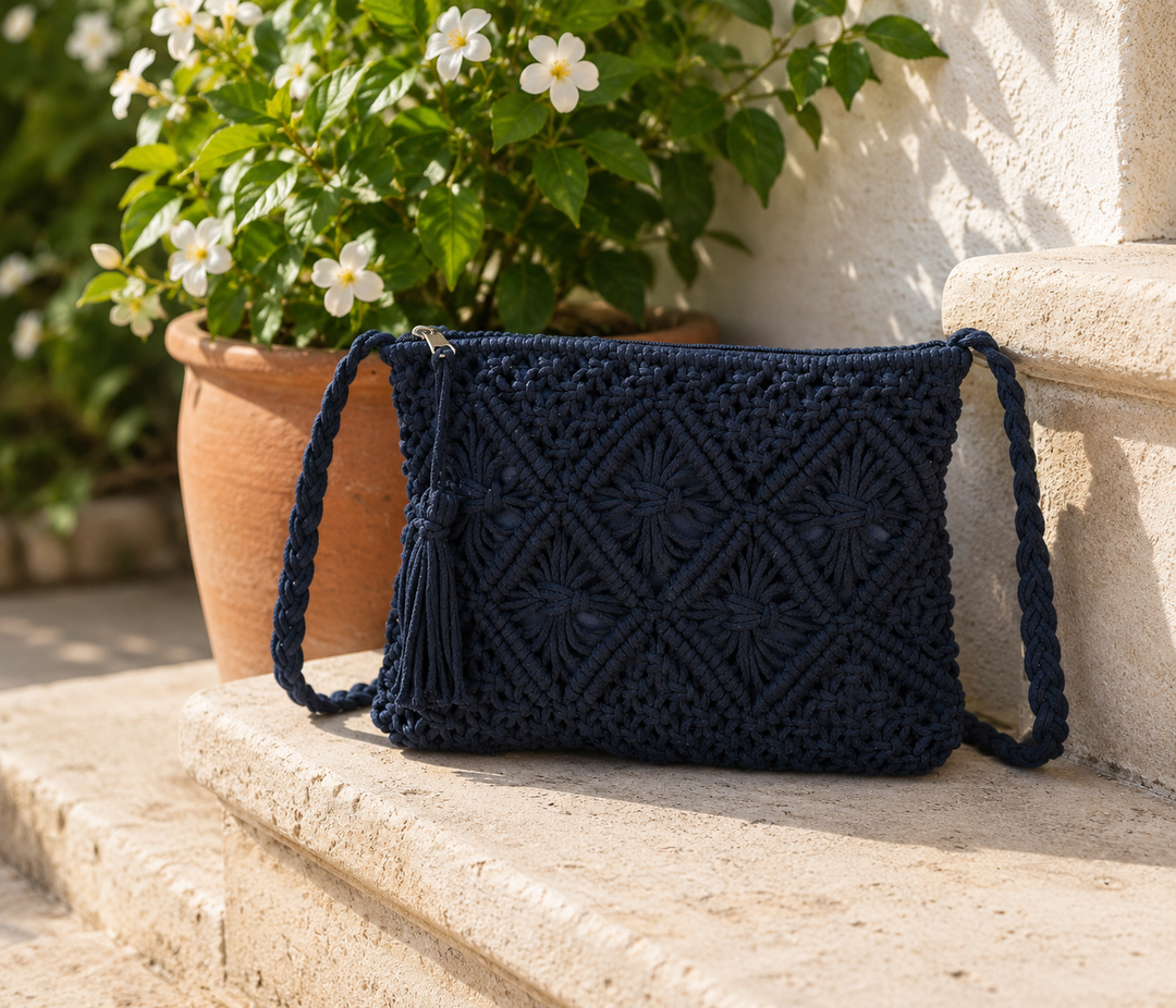 The Crochet Crossover Bag - Navy