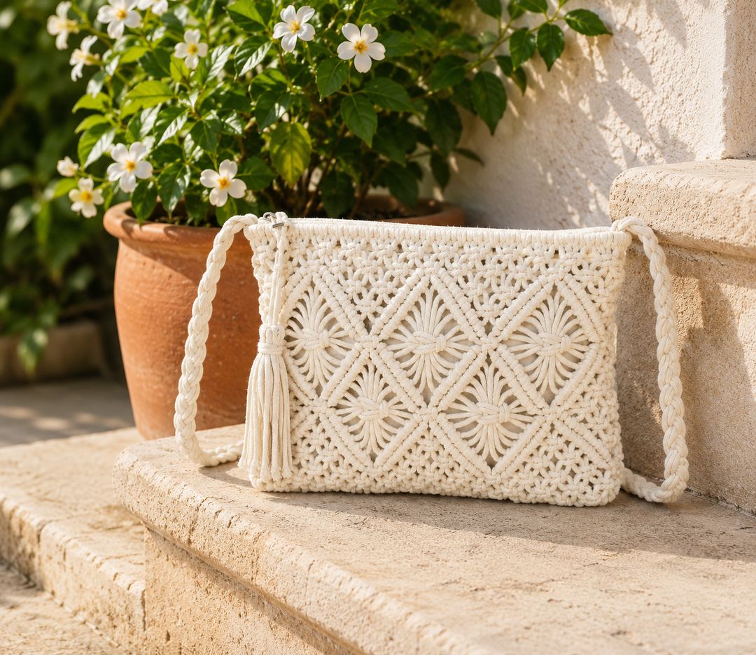 The Crochet Crossover Bag - White