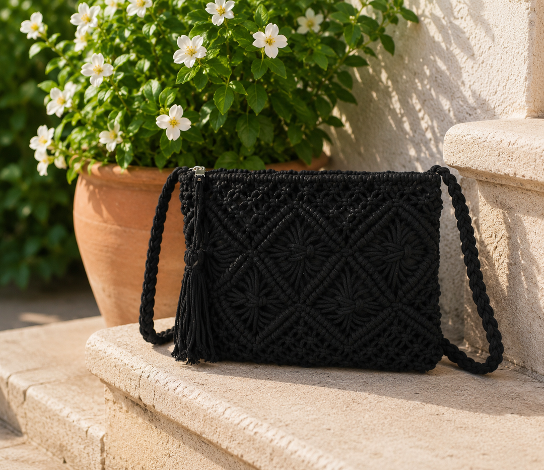 The Crochet Crossover Bag - Black